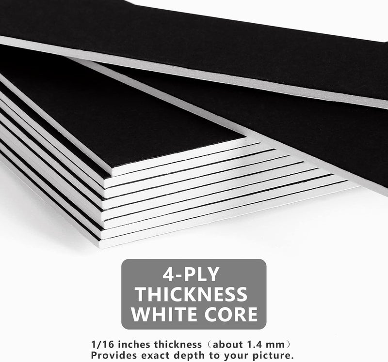 Somime 10 Pack Pre-Cut 11 x 14 Black Picture Mats for 8.5x11 Photos - White Core Bevel Cut Frame Matte, Acid Free, Ideal for Frames/Artwork/Prints - Image 4